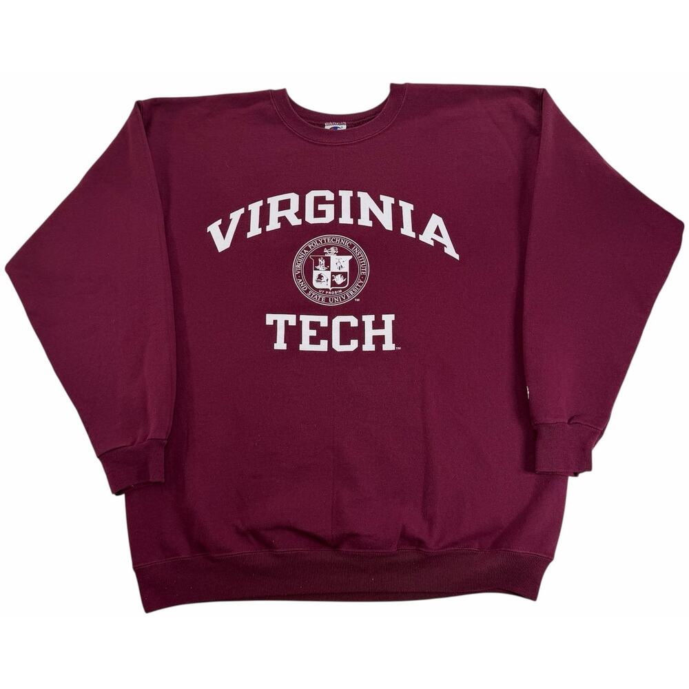 Vintage 90s Virginia Tech Crewneck Men's Large Burgundy Red College Sweatshirt